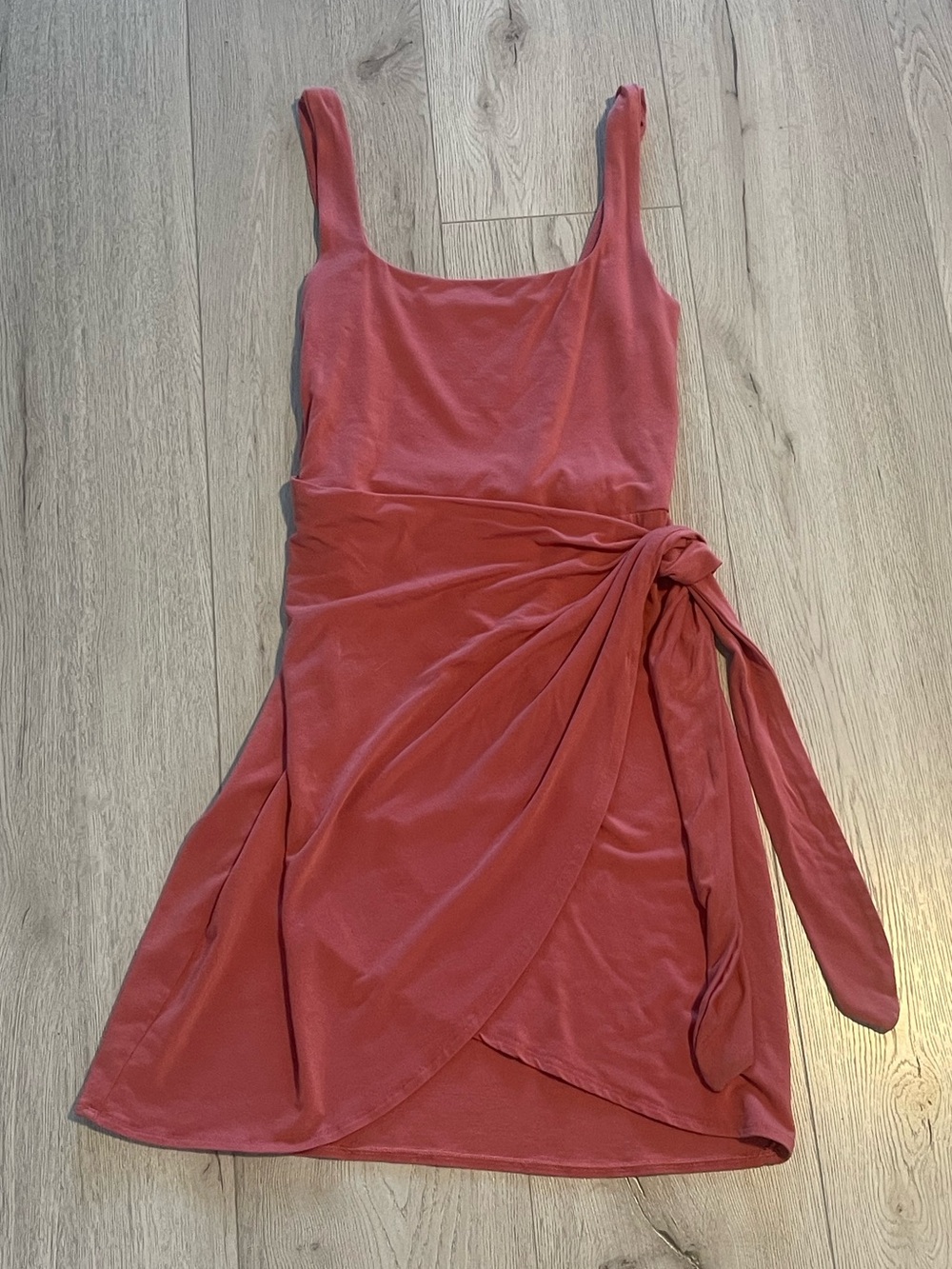 Aritzia Wilfred Saturn Mini Dress - Warm Sienna Red Jersey Wrap Dress - Picture 9 of 10